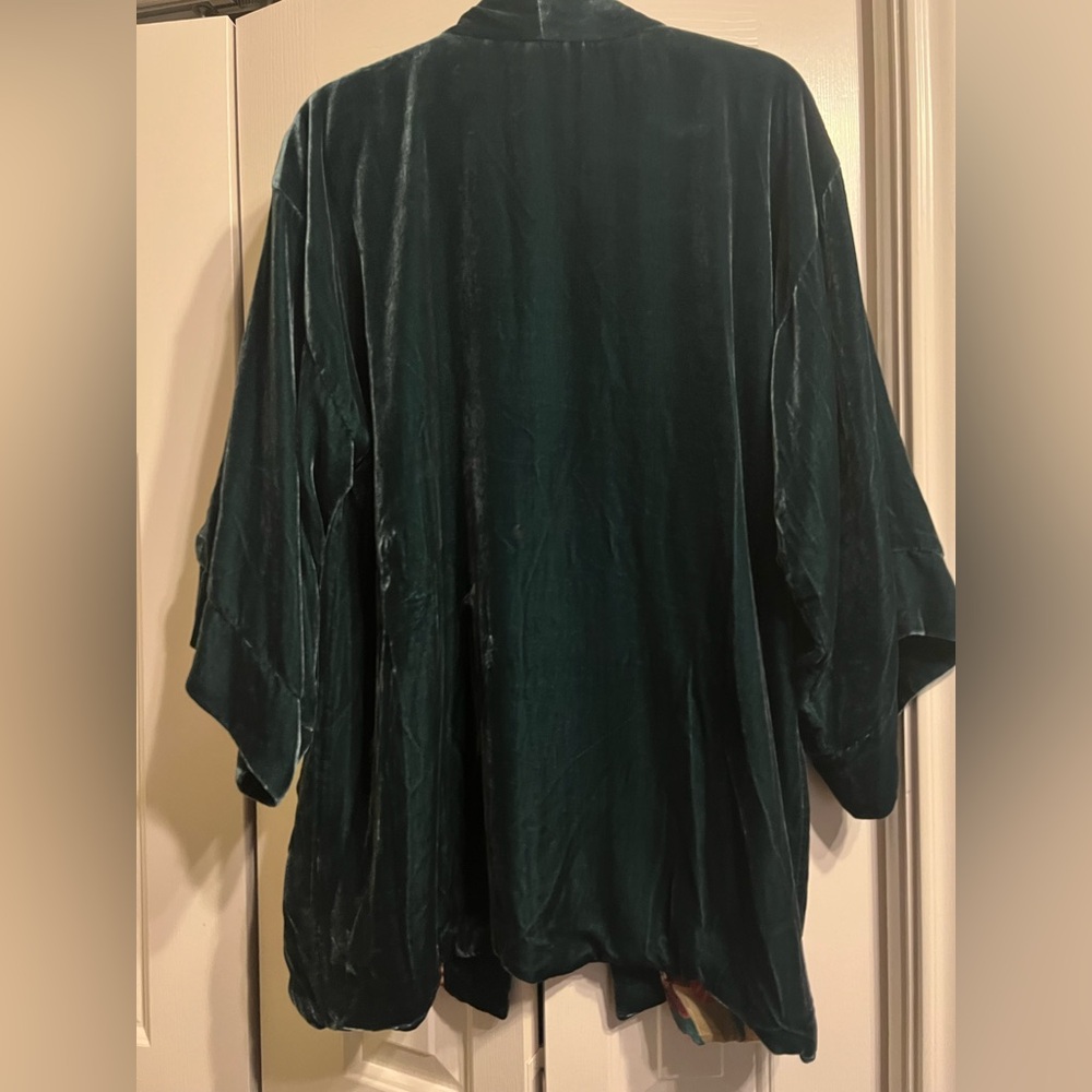Johnny Was Jade Dark Teal Velvet Jacket with Reversible Silk Floral - Picture 2 of 6